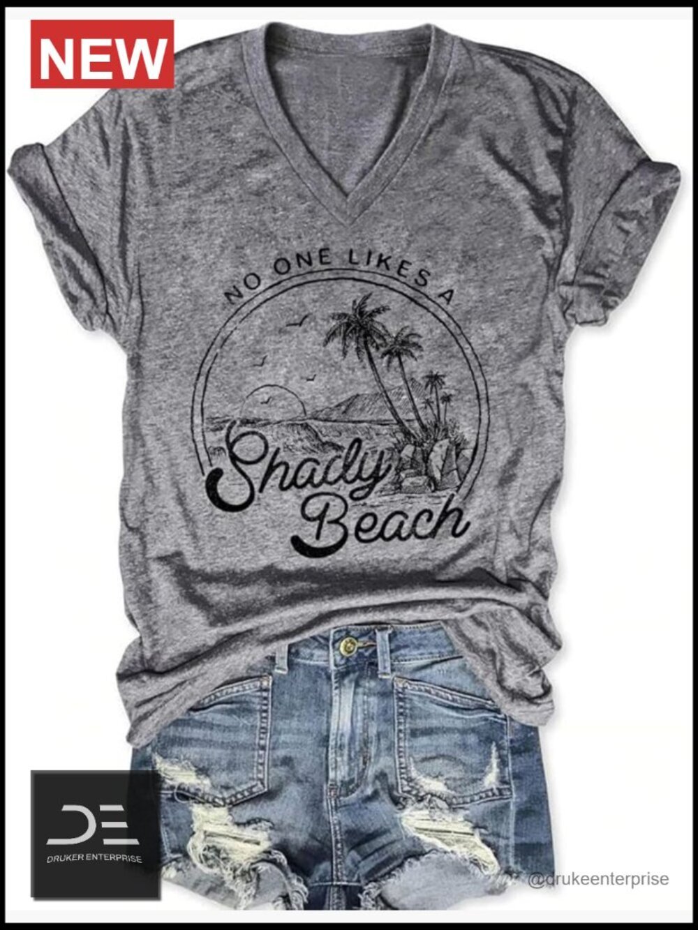 Women's V-Neck Short Sleeve Graphic Tee with Tree Print